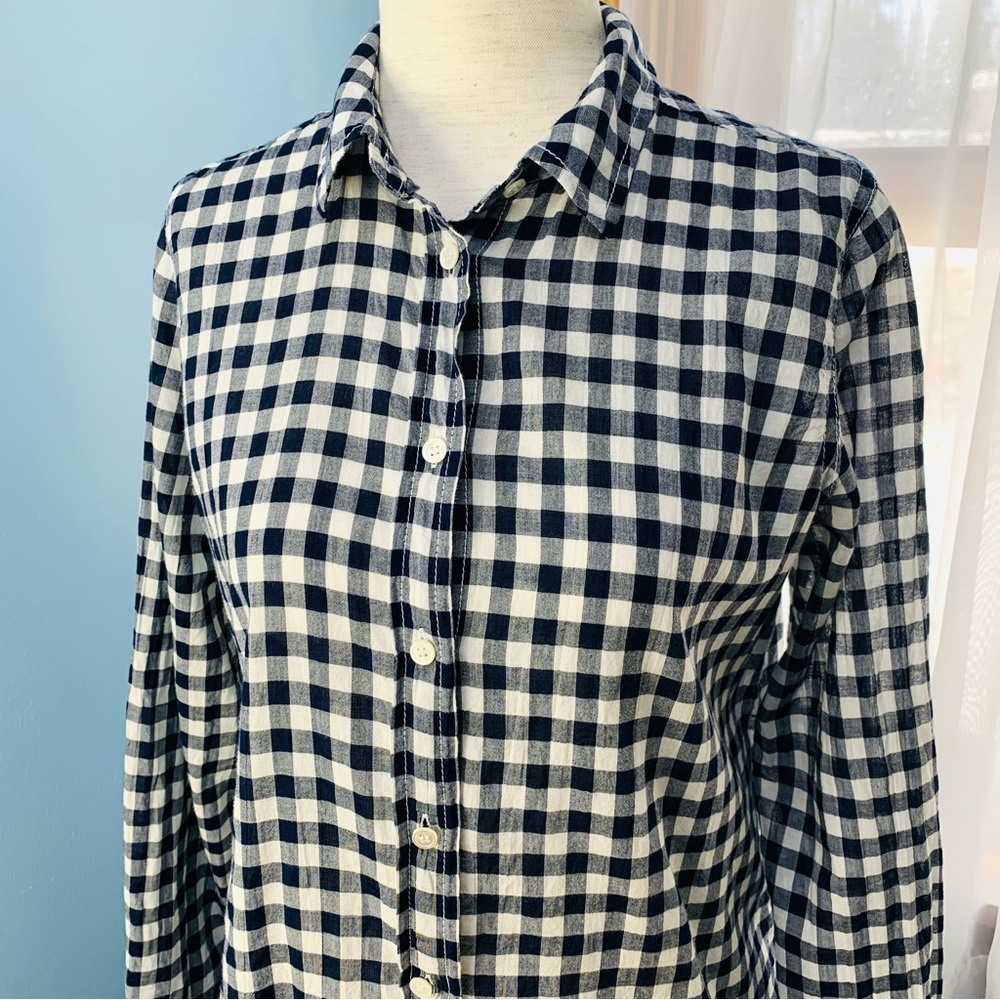 J. Crew Navy Gingham Crinkle Boy Button Down - Picture 3 of 8